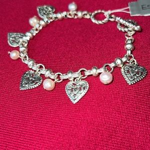 Silver and Pink Bracelet with Heart Charms